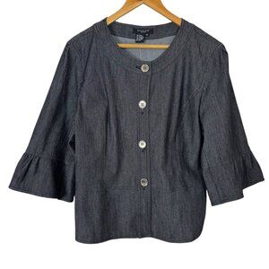 Sandro Sportswear Charcoal Grey Blazer Jacket Women XL Ruffle 3/4 Sleeve Casual